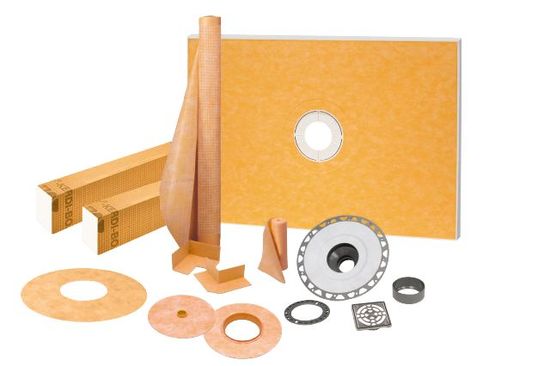 Schluter KERDI-SHOWER-KIT Shower Kit with Center Outlet Position KERDI-SHOWER-KIT with 2" PVC Flange and Stainless Steel Grate 38" x 60"