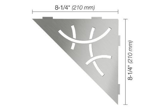 Schluter SHELF-E Triangular Corner Shelf Curve Design - Brushed Stainless Steel (V2)