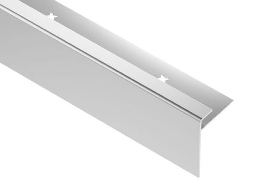 Schluter VINPRO-STEP-R Resilient Surface Stair-Nosing Profile with Elongated Reveal Aluminum Anodized Brushed Chrome 5/32" (4 mm) x ' 2-1/2"